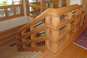 Millwork and wrought-iron staircase