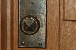 Custom door knob, escutcheon, screw overlay pyramid buttons